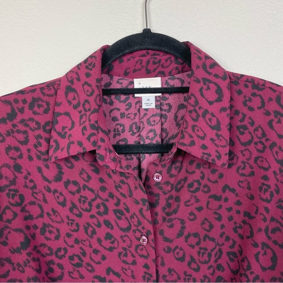 A New Day Women's Medium Long Sleeve Shirt Dress Animal Print Red Office Career - Picture 2 of 15